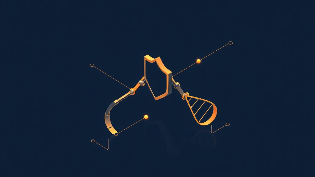 Isometric illustration of AI-powered virus creation with a security shield over a DNA helix
