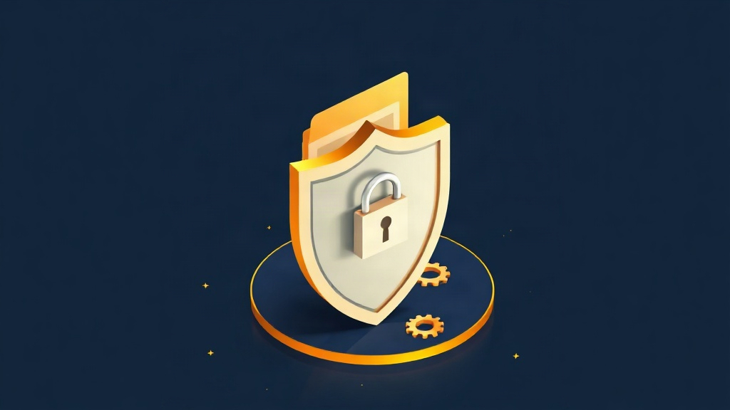 Isometric illustration of a shield protecting a SharePoint document folder, symbolizing ransomware protection.