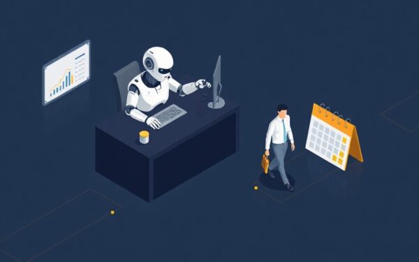Isometric illustration of an AI manager firing a human employee