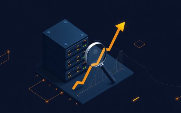 Isometric server stack with magnifying glass and graph, symbolizing hidden leverage in AI infrastructure