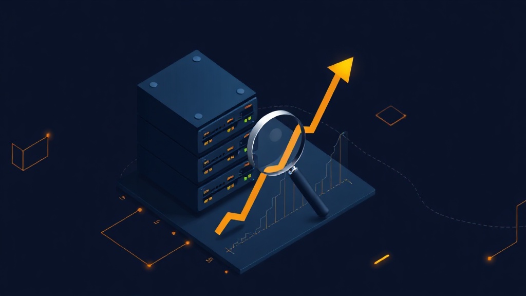 Isometric server stack with magnifying glass and graph, symbolizing hidden leverage in AI infrastructure