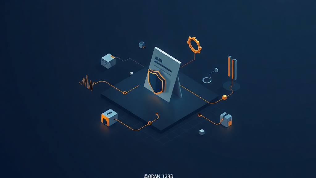 Isometric illustration on dark navy background with gold accents depicting data chaos and order, symbolizing AI content governance.