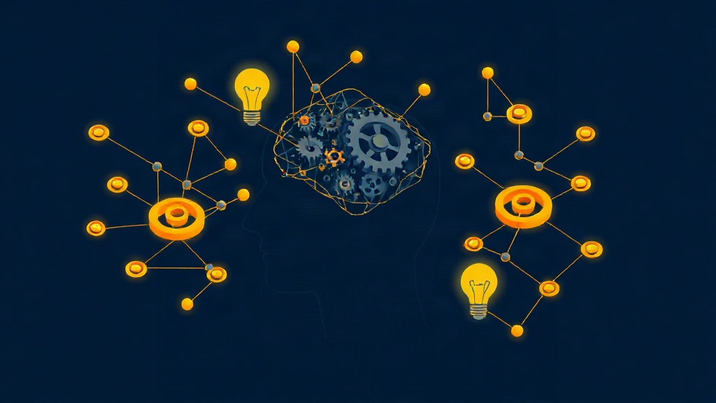 Isometric illustration of a human head with gears and light bulbs representing AI-enhanced thinking