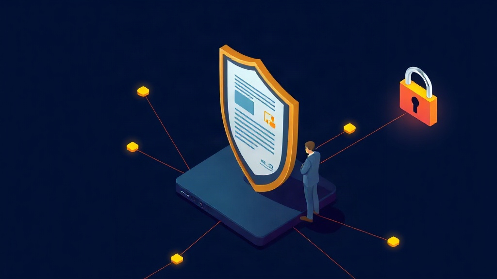 Isometric illustration of a shield blocking a fake government data request.
