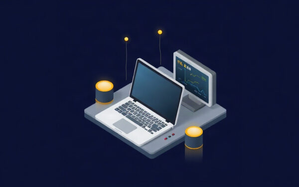 Isometric illustration of a shield blocking phishing emails on a dark navy background with gold accents.