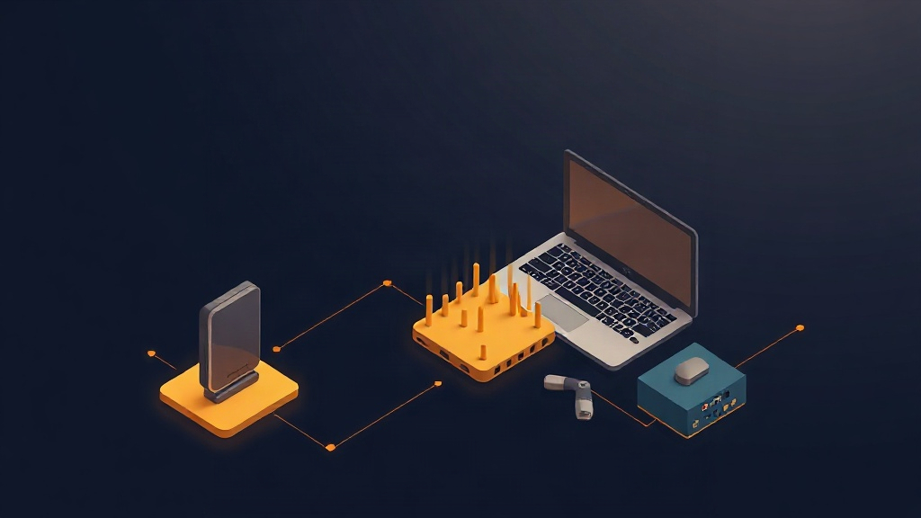 Isometric illustration of a phishing attack on IT provider with gold accents on dark navy background.