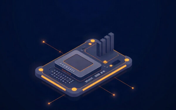 Isometric illustration of a shield protecting a business network from ransomware.